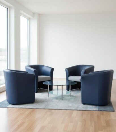 LAURA Sessel 2-farbig an Glastisch