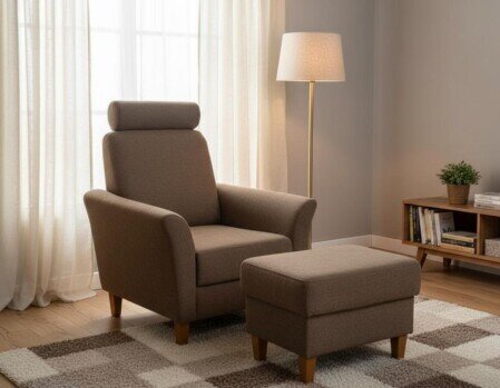 LENA Sessel mit Kopfstütze und Hocker